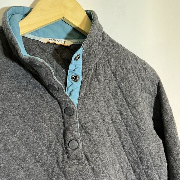 Orvis Women's Small Quilted 1/4 Snap‎ Pullover Sweatshirt Gray Cotton - Picture 1 of 6